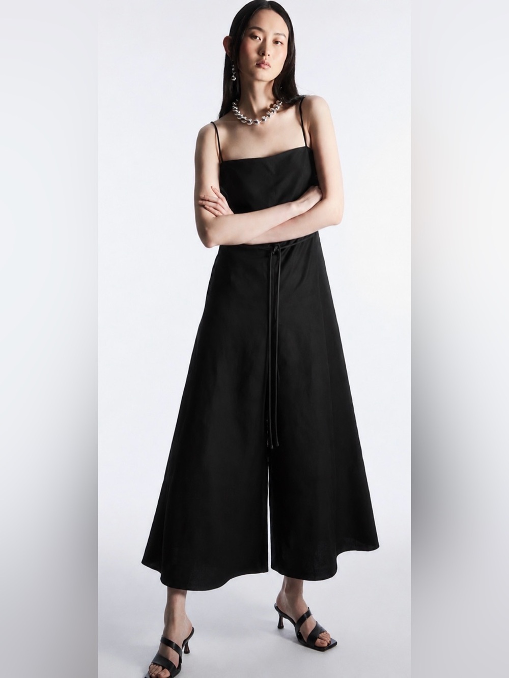 COS Linen Lyocell Cropped Wide Leg Black Jumpsuit Size 2 NWT Casual Cocktail